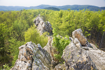 Fototapeta na wymiar Slovakia - The oultook from Traja Jazdci rocks in Little Carpathian hills over Pezinok and Modra citys.