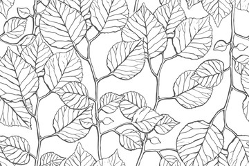 Seamless pattern with hand drawn twigs with leaves. Vector illustration. Botanical pattern for textiles and wallpapers.