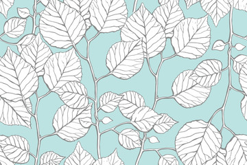 Seamless pattern with hand drawn twigs with leaves. Vector illustration. Botanical pattern for textiles and wallpapers.
