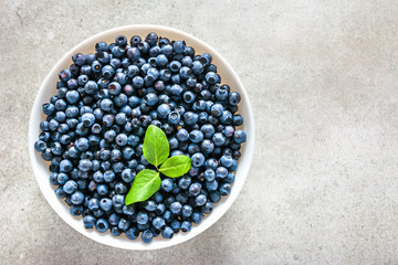 Fresh blueberry on plate, organic food and healthy superfood concept