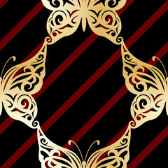 Seamless pattern. Gold butterflies. Line. Vector illustration. background