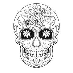 Day of The Dead Skull with floral ornament. Mexican sugar skull. Vector illustration