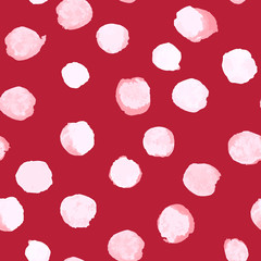 Vector Watercolor Polka Dot Pattern White on Red