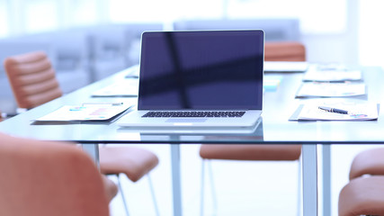 open laptop on the Desk of a businessman