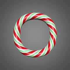 Festive alphabet letter O uppercase. Christmas font made of mint striped candy canes. 3D render on gray background.