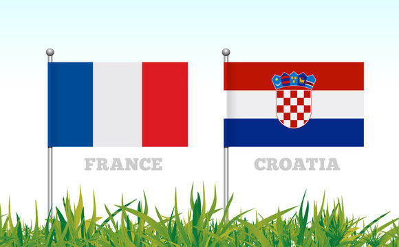 Flags of France and Croatia against the backdrop of grass football stadium. Vector