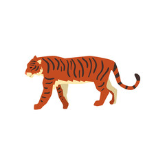 Fototapeta na wymiar Majestic tiger, side view, wild cat, predator cartoon vector Illustration on a white background