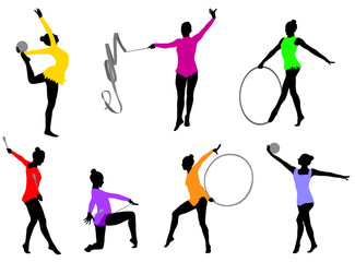 rhythmic gymnastics silhouettes -vector