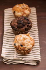 Fresh different homemade muffins on the table