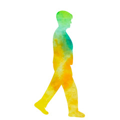 vector, isolated, watercolor silhouette the woman is walking