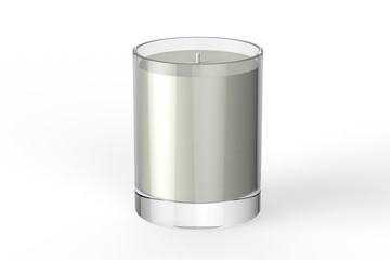 Votive candle with box, mock up template on isolated white background, 3d illustration