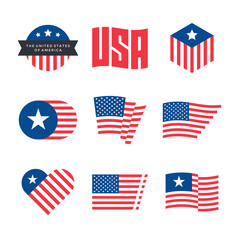 American flag vector emblems, USA flaf logo design elements