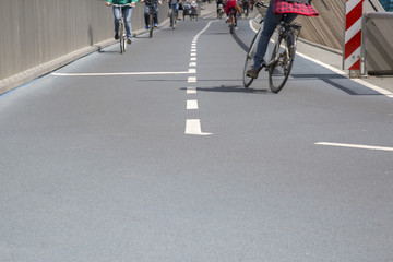 Fototapeta na wymiar Bike Lane with Cyclists; Copenhagen