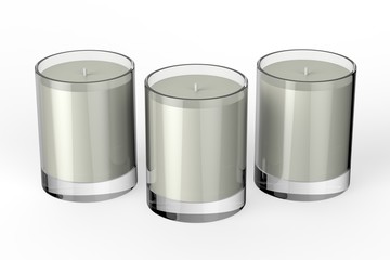 Votive candle with box, mock up template on isolated white background, 3d illustration