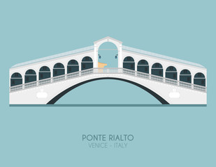Modern design poster with colorful background of Rialto Bridge (Venice, Italy). Vector illustration