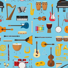 Obraz premium Musical instrumental seamless pattern background. Vector illustracion