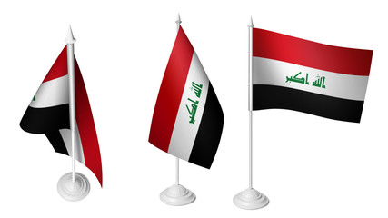 Isolated 3 Small Desk Iraq Flag waving 3d Realistic Iraqi Desk Flag