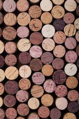 Wine cork stoppers background Top view Vertical