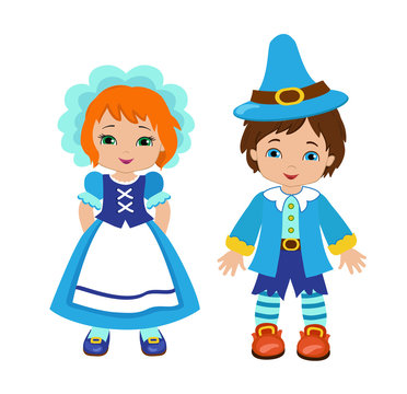 Lovely munchkins boy and girl. Characters from a fairy tale Wizard of Oz.