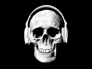 skull with headphones isolated in background 