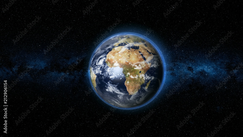 Canvas Prints realistic earth planet, rotating on its axis in space against the background of the milky way star s