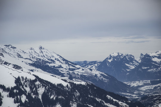 some time spent in switzerland alps while skiing, mostly cloudy weather, but beautiful landscape view of mountain peaks