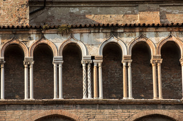  the side wall of Ferrara cathedral, Basilica Cattedrale di San Giorgio, Ferrara, Italy