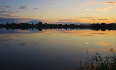 Landscape - dark blue evening sky over the lake
