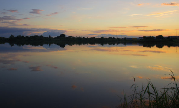 Landscape - dark blue evening sky over the lake © Nataliia