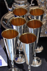 Silver wine glasses, flea market in Verona