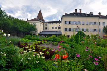 renaissance court garden next to the bishop's palace, bressanone italy