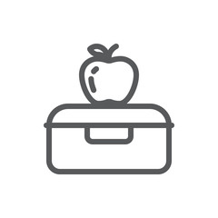 Plastic lunch box with apple for school or work healthy break pixel perfect line icon with editable stroke.