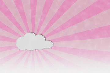 Light sun ray and clouds frame on pink paper textured background
