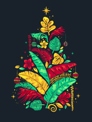 Tropical Christmas Tree Illustration