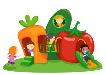 Stickman Kids Vegetable Playground Illustration
