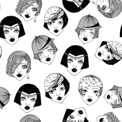 Flapper girls seamless pattern of 1920's women.