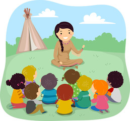 Stickman Kids Native American Story Illustration