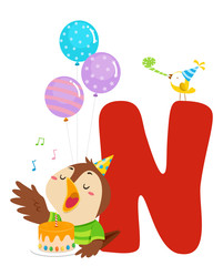 Nightingale Birthday Alphabet Illustration