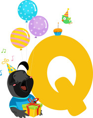 Obraz na płótnie Canvas Quail Birthday Alphabet Illustration