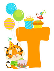 Tiger Birthday Alphabet Illustration