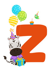 Zebra Birthday Alphabet Illustration