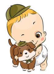 Toddler Boy Scout Pet Dog Illustration