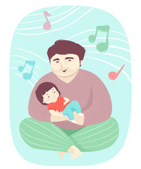 Toddler Girl Dad Lullaby Illustration