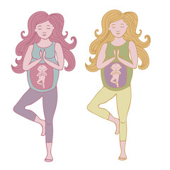 Obraz na płótnie Canvas Pregnant woman in yoga pose vector illustration