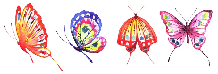 Stof per meter Vlinders mooie kleur vlinders, set, aquarel, geïsoleerd op een witte