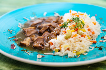 Vietnamese style caramel pork with rice and vegetable