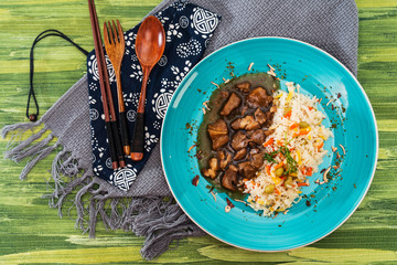 Vietnamese style caramel pork with rice and vegetable