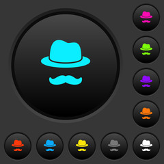 Incognito with mustache dark push buttons with color icons