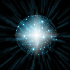 Abstract background. Abstract glowing ball, communication lines, abstract internet symbol, communication, technology.