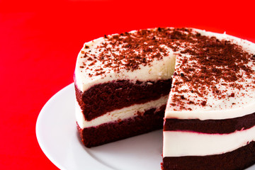 Red Velvet cake on red background